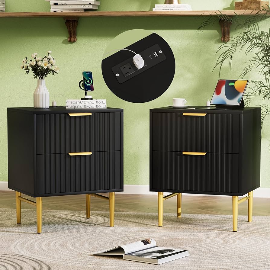 Blackish House sideA sideZ  2本セット Amazon.com: HQZX Black Nightstand Set of 2 with Charging